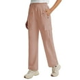 thumbnail image 1 of VINUSLI Relaxed Fit Cargo Pants for Women Drawstring Stretchy Waist Solid Straight Leg Pant Pull On Loose Trousers with Multi Pockets Pink,XXL, 1 of 9