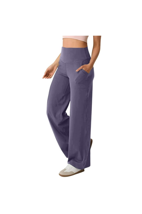 Scrub Pants for Women Flex Wide Straight Leg High Waisted Workout Sweatpant Tummy Control Stretchy Bootcut Solid Pull On Pant Purple,L