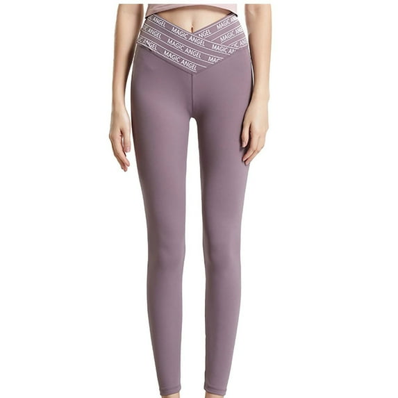 VINUSLI Scrunch Yoga Pants for Women - V Crossover High Waist Workout Gym Pant Stretchy Tummy Control Trousers Pink,L