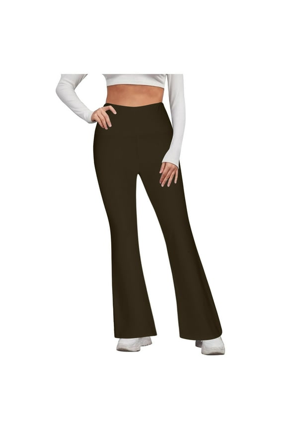 Scrunch Yoga Pants for Women Wide Leg Bell Bottoms High Waisted Workout Leggings Pull On Stretchy Bootcut Solid Flare Pant Brown,XL
