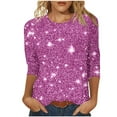thumbnail image 1 of VINUSLI Sequined Tops Women Trendy 3/4 Sleeve Crewneck Sparkle Shirts Casual Dressy Glitter Loose Pullover Blouses Purple,L, 1 of 5