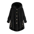 thumbnail image 1 of VINUSLI Sherpa Jacket for Women 2025 Warm Winter Fleece Long Sleeve Cute Button Down Hem Hooded Tops Teddy Coats Outerwear with Pocket Black,XXXL, 1 of 7
