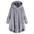 thumbnail image 1 of VINUSLI Sherpa Jacket for Women 2025 Warm Winter Fleece Long Sleeve Cute Button Down Hem Hooded Tops Teddy Coats Outerwear with Pocket Gray,XL, 1 of 6