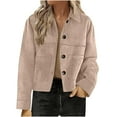 thumbnail image 1 of VINUSLI Suede Jacket Women 2025 Casual Faux Button Down Cropped Jackets Oversized Lapel Collar Long Sleeve Outwear Shackets Khaki,M, 1 of 6