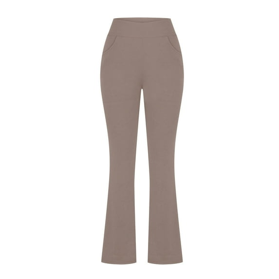 VINUSLI Tall Ladies Pants Plus Size Bell Bottoms High Waisted Pull-On Pant Stretchy Bootcut Solid Flare Trousers with Pocket Khaki,XL