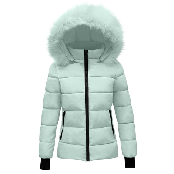 VINUSLI Toddler Boy Jacket with Ears Puffer Thicken Zip Up Unisex Down Jackets with Faux Fur Trim Hood Winter Insulated Quilted Coat Mint Green,13-14 Years
