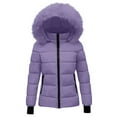 thumbnail image 1 of VINUSLI Toddler Boy Puffer Jacket Thicken Zip Up Unisex Down Jackets with Faux Fur Trim Hood Winter Insulated Quilted Coat Purple,7-8 Years, 1 of 4