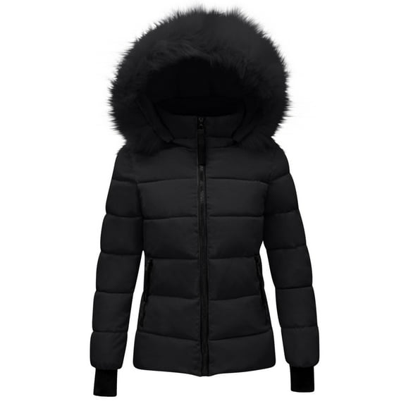 VINUSLI Toddler Girl Puffer Jacket Thicken Zip Up Unisex Down Jackets with Faux Fur Trim Hood Winter Insulated Quilted Coat Black,11-12 Years