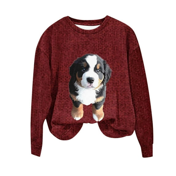 VINUSLI Ugly Christian Christmas Sweater Women - Crew Neck Pullover Xmas Sweaters Cute Dog Long Sleeve Loose Fit Top 2026 Wine,L