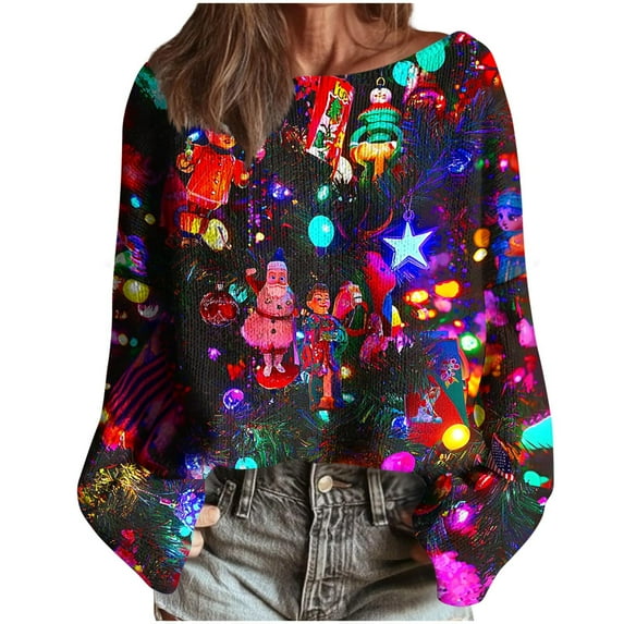 VINUSLI Ugly Christmas Sweater Women with Lights Winter Vintage Crewneck Knitted Sweaters 2025 Funny Long Sleeve Pullover Graphic Fall Blouse Red,XXL
