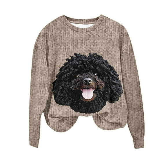 VINUSLI Ugly Christmas Sweater for Women Tunic - Cute Dog Crewneck Xmas Sweaters Long Sleeve Pullover Loose Fit Top Khaki,XXL