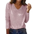 thumbnail image 1 of VINUSLI V Neck Sparkly Tops for Women Long Sleeve Glitter Shiny Shirts V Neck Dressy Date Night Party Holiday Blouses Pink,S, 1 of 6