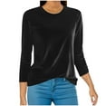 thumbnail image 1 of VINUSLI Velour Tops for Women Long Sleeve Plus Size Soft Warm 3/4 Sleeve Crewneck Solid Pullover Tunic Shirts Black,XXXXL, 1 of 5