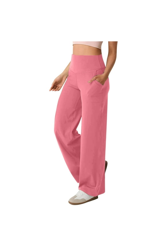 Wide Leg Pants Woman Dress Lightweight Straight Leg High Waisted Workout Sweatpant Tummy Control Stretchy Bootcut Solid Pull On Pant Pink,S