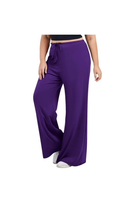Wide Leg Trouser Style Yoga Pants For Women - Oversized Drawstring High Waist Lounge Trousers Bootcut Pull-On Loose Pant Purple,XL