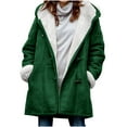 thumbnail image 1 of VINUSLI Winter Coats for Women Warm Fleece Lined Jackets Horn Buckle Button Sherpa Faux Fur Hooded Parka Peacoat Outerwear 2025 Green,S, 1 of 13