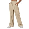 thumbnail image 1 of VINUSLI Women Cargo Pants Wide Leg Solid Elastic Waist Pull On Pant Plus Size Casual Trendy Trousers with Multi Pockets Beige,S, 1 of 4