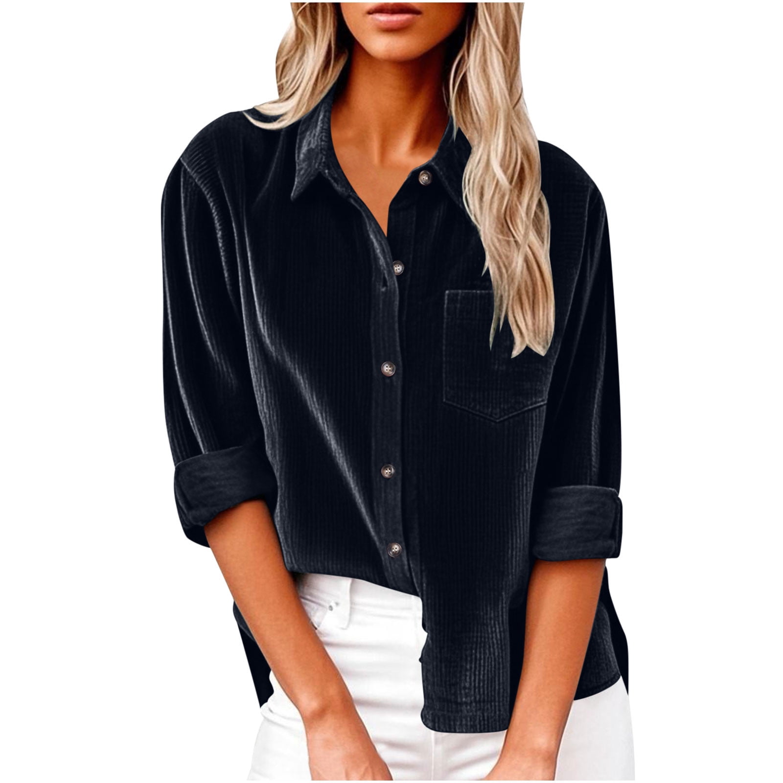 Women's Brown Corduroy Long Sleeve Button Down Shirt