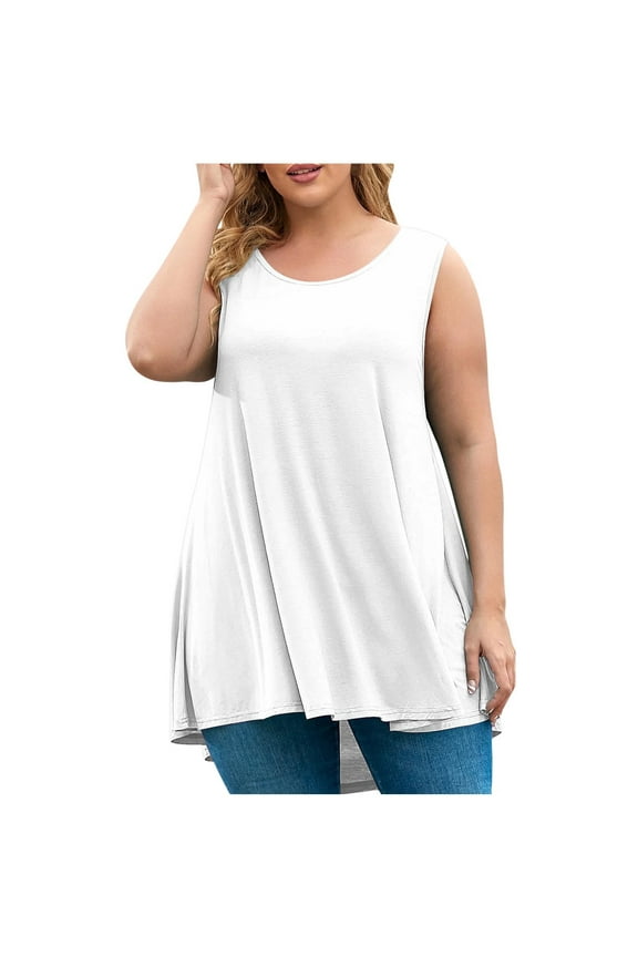 Women Dressy Tank Tops Sleeveless Plus Size Tunic Tees 2026 Crewneck Loose Fit Flowy Basic Vests White,XXXXXL