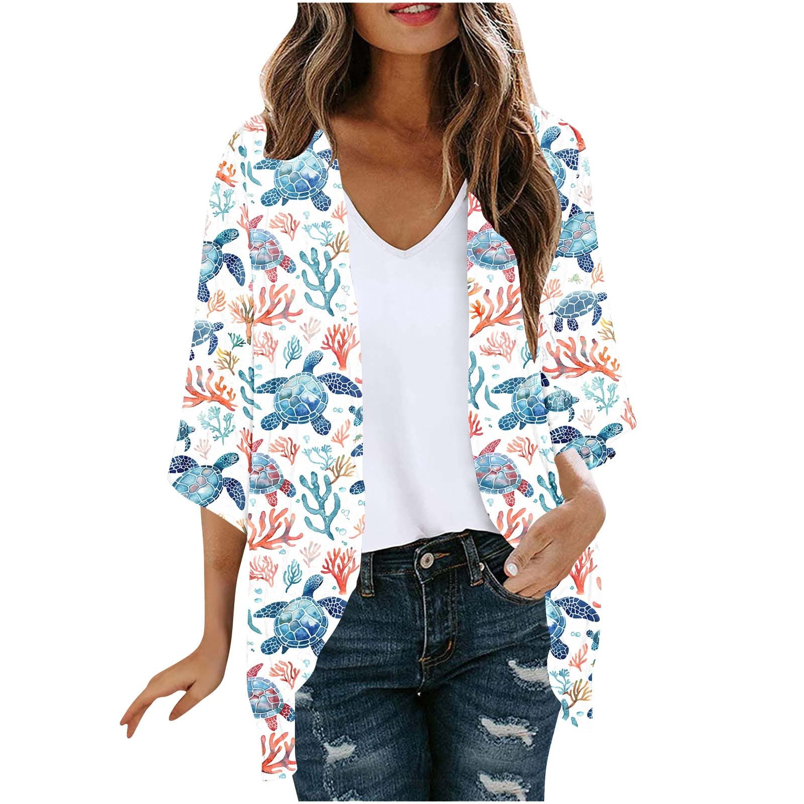 Cardigan Floreale Kimono Donna – Copricostume Leggero Con Maniche A Sbuffo, Morbido Chiffon, Boho Chic