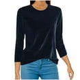 thumbnail image 1 of VINUSLI Women Velvet Shirt 3/4 Sleeve Solid Plus Size Crewneck Pullover Soft Warm Tunic Tops Navy,XL, 1 of 5