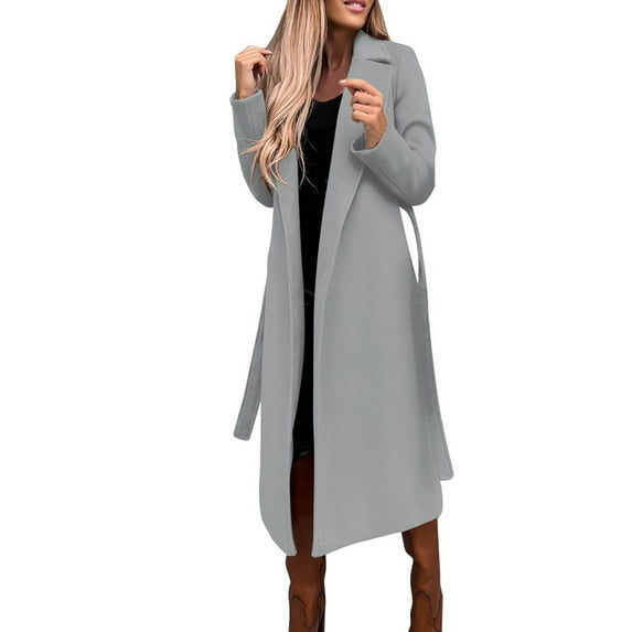 VINUSLI Women's 2025 Wool Blend Trench Elegant Notch Collar Jackets Mid Long Warm Pea Coats Dressy Casual Double Breasted Overcoat with Pockets Gray,S