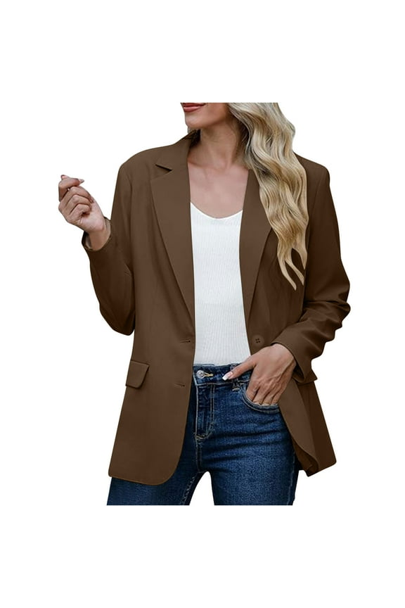 Women's Blazers for Women Trendy Business Jackets Long Sleeve Open Front Cardigan Work Suit Fall Fashion Professional Clothes 2024 Office Attire Jacket,Brown,L