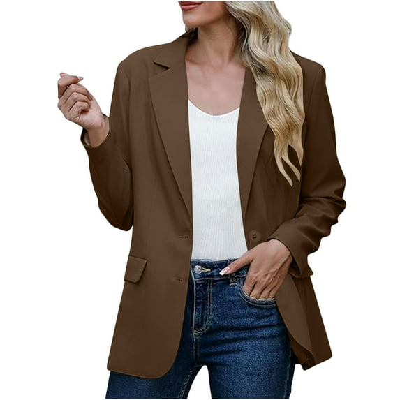 VINUSLI Women's Blazers for Women Trendy Business Jackets Long Sleeve Open Front Cardigan Work Suit Fall Fashion Professional Clothes 2024 Office Attire Jacket,Brown,L