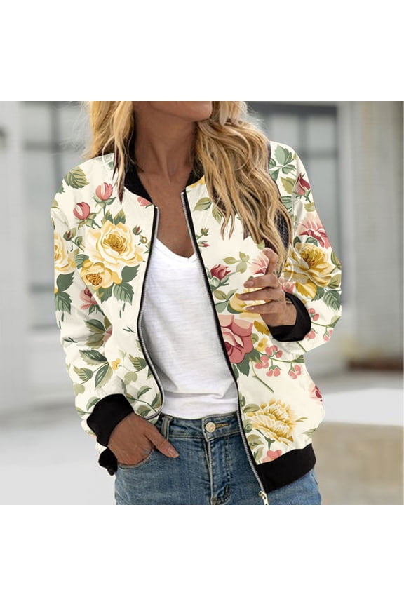 Women's Casual Bomber Jackets,Jackets for Women,2024 Full Zip Bomber Jacket Lightweight Fall Winter Coats Long Sleeve Oversized Windbreaker Khaki,XXL