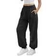 thumbnail image 1 of VINUSLI Women's Light Weight Pants Baggy Loose Elastic Waist Pant Trendy Lounge Pull On Casual Sport Trousers with Pockets Black,XL, 1 of 5