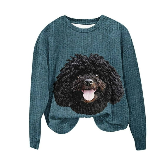 VINUSLI Women's Plus Size Ugly Christmas Sweaters - Cute Dog Crewneck Xmas Sweater Long Sleeve Pullover Loose Fit Top Navy,S