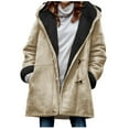 thumbnail image 1 of VINUSLI Women's Suede Thick Mid-Length Padded Coat Plus Size 2025 Winter Horn Button & Zip Jacket Fleece Lined Warm Hooded Outwear Beige,XXL, 1 of 6