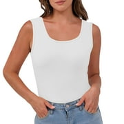 VINUSLI Women's Tank Tops Ribbed Sleeveless Scoop Neck Knitted Halter Fitted Summer Basic Slim Vests 2026 White,M