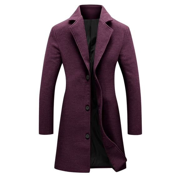 VINUSLI Women's Wool Coats for Winter Notched Lapel Collar Solid Winter Midi Peacoat Single Breasted Plus Size Long Sleeve Trench Coat Purple,XXL
