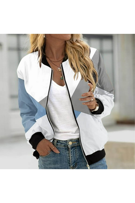 Women's Zip Bomber Jacket,Jackets for Women,2024 Full Zip Bomber Jacket Lightweight Fall Winter Coats Long Sleeve Oversized Windbreaker White,XXL