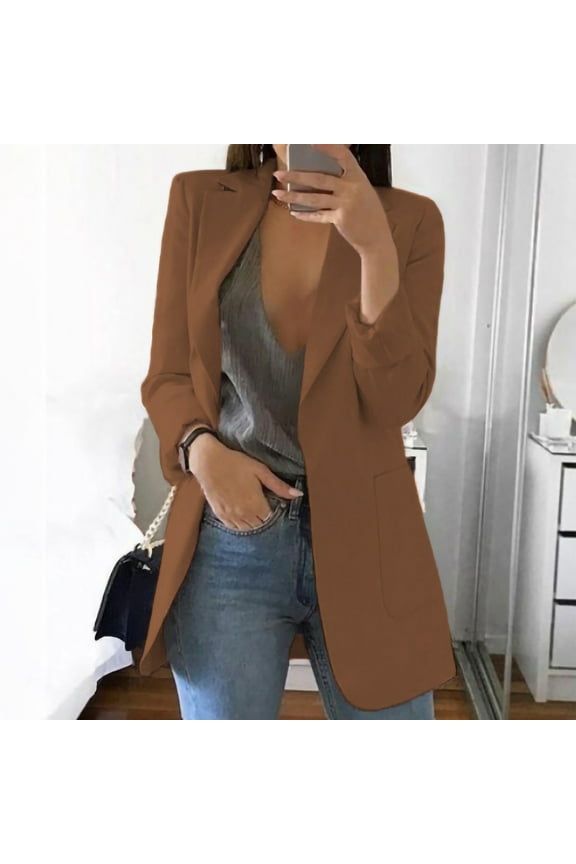 Womens Blazers Dressy Casual Plus Size Long Sleeve Blazer Oversized Open Front Lapel Collar Business Work Jacket Elegant Trendy Professional Wear 2024 Brown,M
