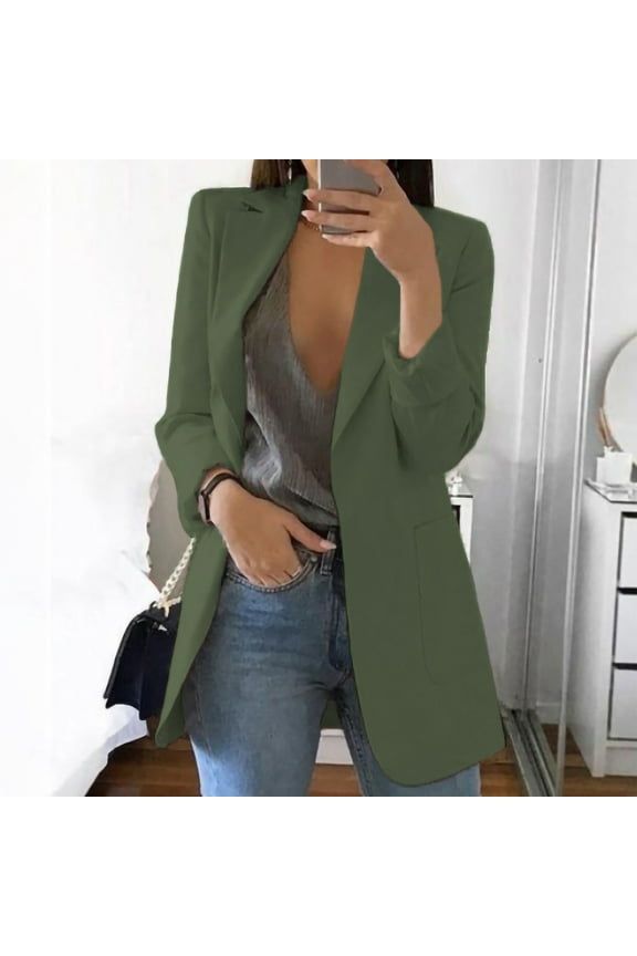 Womens Blazers Dressy Casual Plus Size Long Sleeve Blazer Oversized Open Front Lapel Collar Business Work Jacket Elegant Trendy Professional Wear 2024 Army Green,L