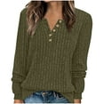 thumbnail image 1 of VINUSLI Womens Casual Long Sleeve Tops Solid Ribbed Knit Crewneck Button Sweaters Blouses Dressy Trendy Office Holiday Pullover Shirts Army Green,XXL, 1 of 7