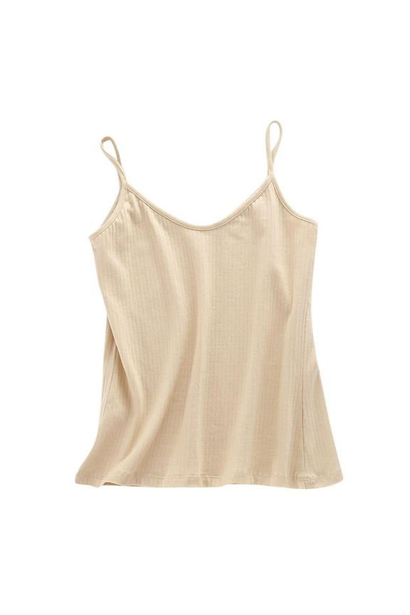 Womens Cotton Camisoles Undershirts Spaghetti Strap Knitted Halter Tops Casual Slim Fit Sleeveless Vests Yellow,L