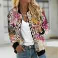 thumbnail image 1 of VINUSLI Womens Floral Printed Bomber Jacket,Women's Bomber Jacket Casual Zip Up Fall Coat Long Sleeve Windbreaker Lightweight Loose Fall Jackets with Pockets Multicolor,S, 1 of 5