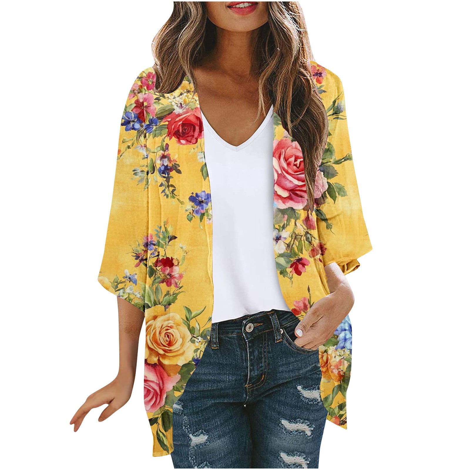 Christmas Cardigan For Women Women's Puff Sleeve Kimono Cardigan – Lightweight Loose Cover Up For Beach, Swimwear | Sheer Blouse Top, Sizes S-3XL Trendy Beach Cover Ups