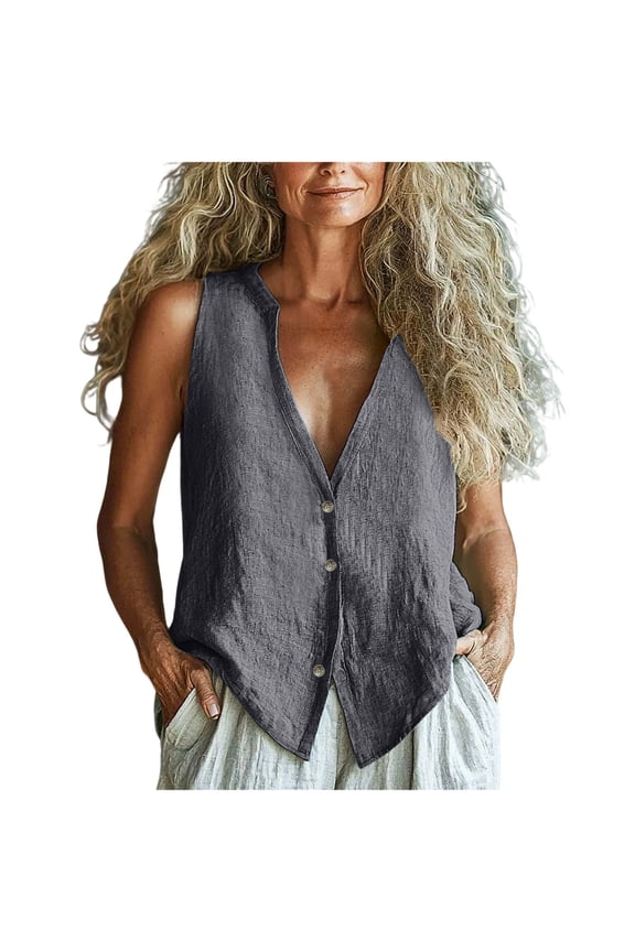 Womens Knit Tank Top Sleeveless Button Down Vest Fully Lined Deep V Neck Casual Waistcoat Tees Gray,M