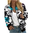 thumbnail image 1 of VINUSLI Womens Lightweight Bomber Jackets Cropped Zip up Coats Trendy Floral Printed Quilted Jackets Casual Windbreaker Outerwear 2025 Blue,XXL, 1 of 5