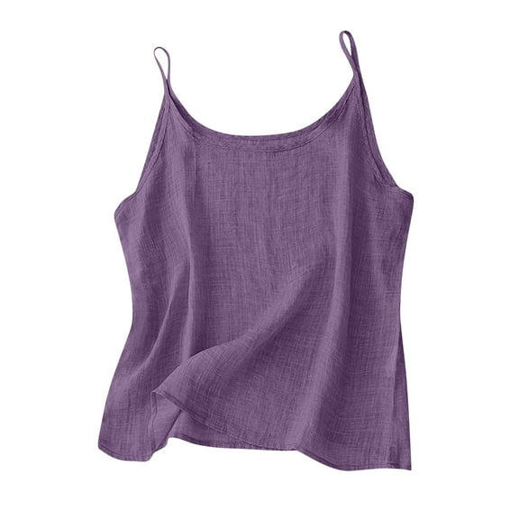 VINUSLI Womens Linen Tops Dressy Spaghetti Strap Sleeveless Camisole Vests Dressy Loose Fit Light Weight Gauze Halter Purple,L