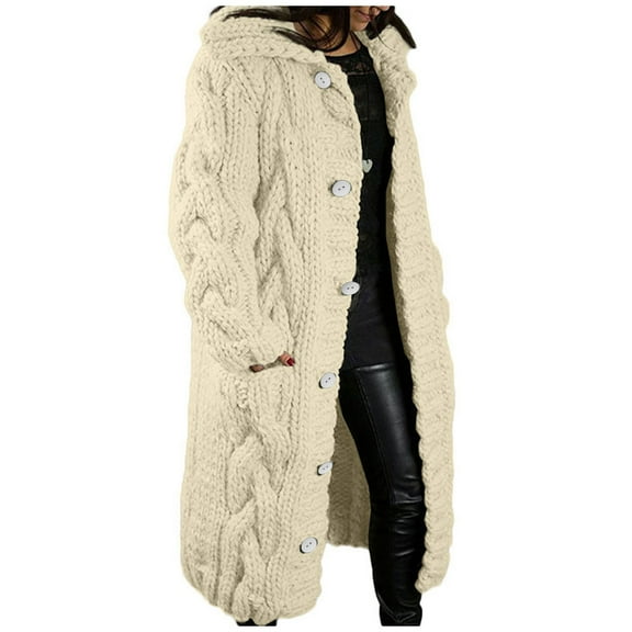 VINUSLI Womens Long Cardigan Open Front Duster Sweater Long Sleeve Chunky Cable Knit Plus Size Hooded Coatigan for Women 2025 Beige,XXXXXL