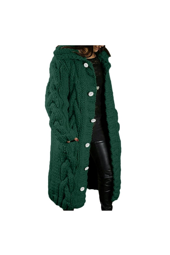 Womens Long Cardigan Open Front Duster Sweater Long Sleeve Chunky Cable Knit Plus Size Hooded Coatigan for Women 2025 Green,XXXXL