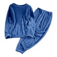 thumbnail image 1 of VINUSLI Womens Pajama Sets Petite 2 Piece Sherpa Fleece Sleepwear Pj Set High Elastic Crewneck Loungewear Outfits Blue,L, 1 of 6
