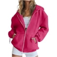 thumbnail image 1 of VINUSLI Womens Plus Size Hoodie - Full Zip Casual Drawstring Hoodies with Pocket Long Sleeve Outerwear Y2k Jackets Hot Pink,L, 1 of 7