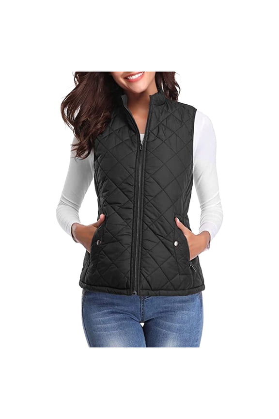 Womens Puffer Vest for Women Winter Lightweight Down Vests Sleeveless Zip up Quilted Vests Padded Gilet with Pockets 2025 Black,S