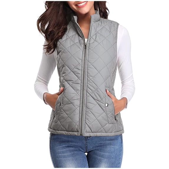 VINUSLI Womens Puffer Vest for Women Winter Lightweight Down Vests Sleeveless Zip up Quilted Vests Padded Gilet with Pockets 2025 Gray,M